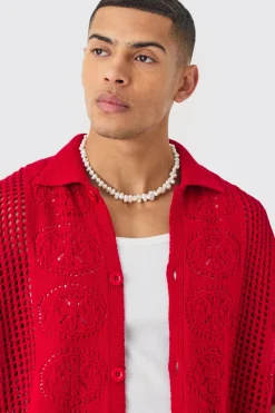boohooMAN Oversized Boxy Open Stitch Detail Knitted Shirt In | UK| Shirts|Knitwear