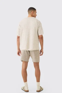 boohooMAN Oversized Boxy Open Stitch Stripe Knit Shirt In | UK| Shirts