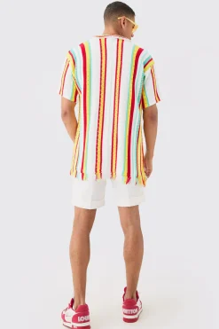 boohooMAN Oversized Boxy Open Stitch 3D Knit Shirt In | UK| Shirts