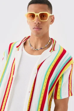 boohooMAN Oversized Boxy Open Stitch 3D Knit Shirt In | UK| Shirts