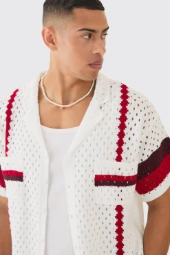 boohooMAN Oversized Boxy Open Stitch Revere Stripe Shirt In | UK| Shirts