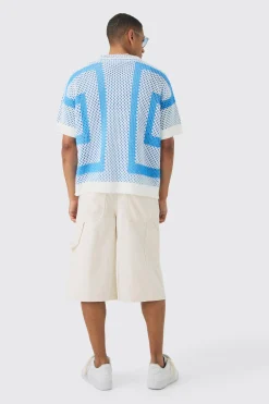 boohooMAN Oversized Boxy Open Stitch Border Knit Shirt | UK| Shirts