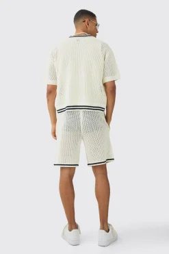 boohooMAN Oversized Boxy Open Stitch Zip Through Shirt & Short Set | UK| Sets & Co-Ords|Tracksuits