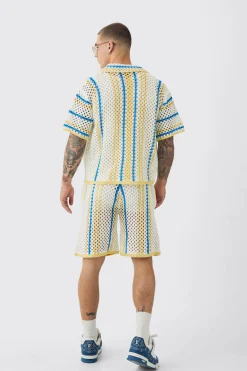 boohooMAN Oversized Boxy Open Stitch Stripe Short Set | UK| Sets & Co-Ords|Tracksuits
