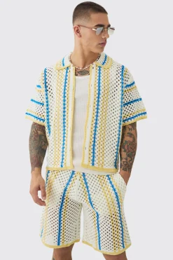 boohooMAN Oversized Boxy Open Stitch Stripe Short Set | UK| Sets & Co-Ords|Tracksuits