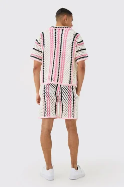 boohooMAN Oversized Boxy Open Stitch Stripe Shirt & Short Set | UK| Sets & Co-Ords|Tracksuits