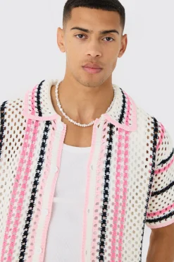 boohooMAN Oversized Boxy Open Stitch Stripe Shirt & Short Set | UK| Sets & Co-Ords|Tracksuits