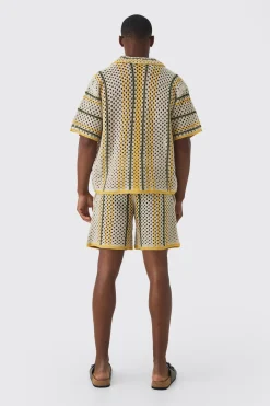 boohooMAN Oversized Boxy Open Stitch Stripe Shirt Short Set With Drawcords | UK| Sets & Co-Ords|Tracksuits