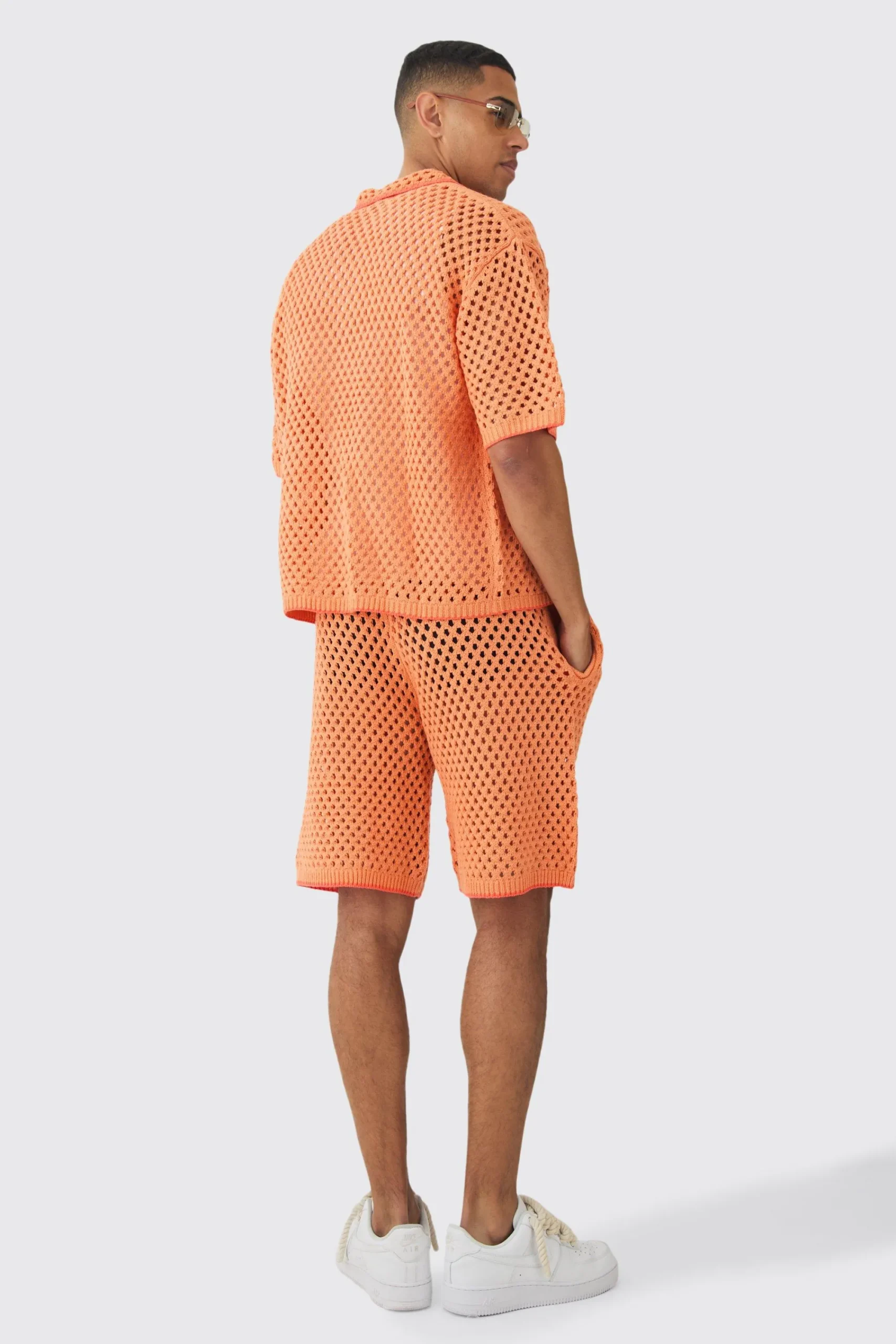 boohooMAN Oversized Boxy Open Stitch Contrast Tipping Shirt Short Set | UK| Sets & Co-Ords|Tracksuits