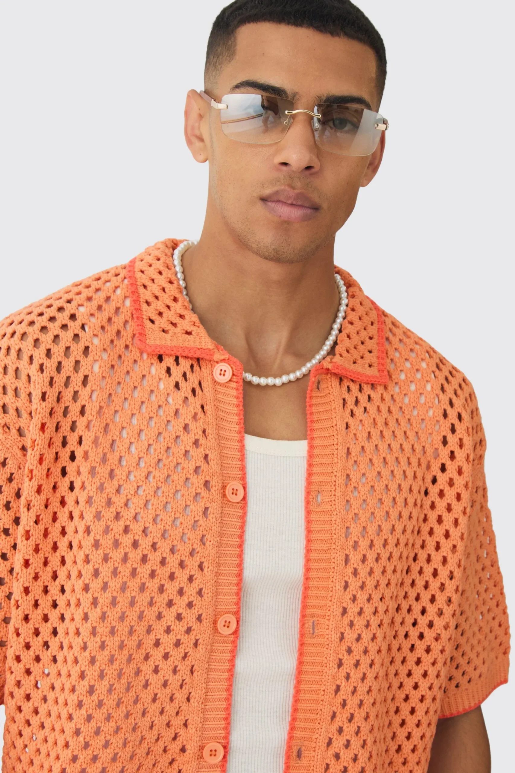 boohooMAN Oversized Boxy Open Stitch Contrast Tipping Shirt Short Set | UK| Sets & Co-Ords|Tracksuits