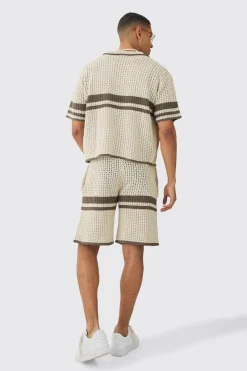 boohooMAN Oversized Boxy Open Stitch Colour Block Shirt & Short Set | UK| Sets & Co-Ords|Tracksuits