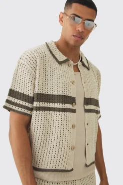 boohooMAN Oversized Boxy Open Stitch Colour Block Shirt & Short Set | UK| Sets & Co-Ords|Tracksuits