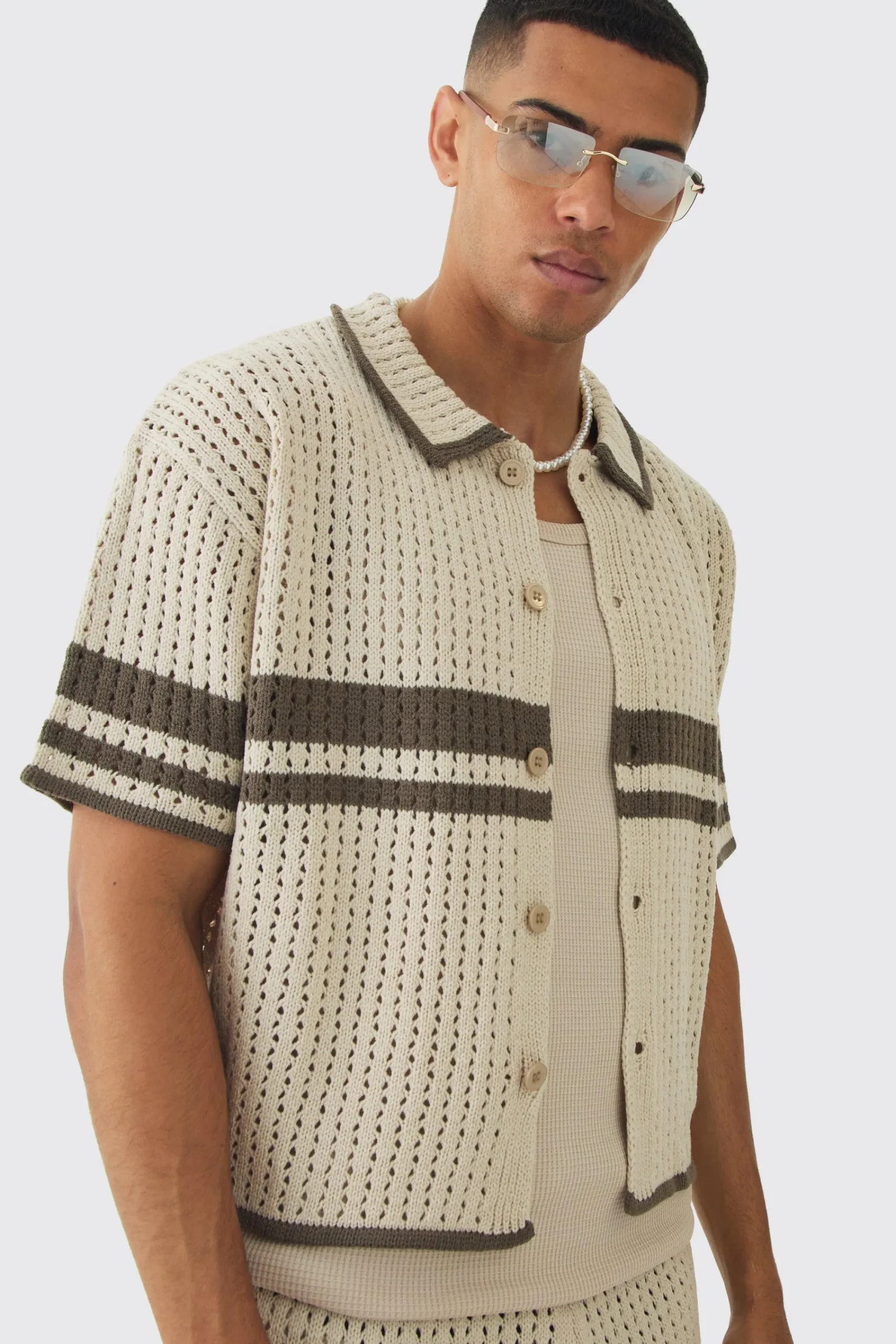 boohooMAN Oversized Boxy Open Stitch Colour Block Shirt & Short Set | UK| Sets & Co-Ords|Tracksuits