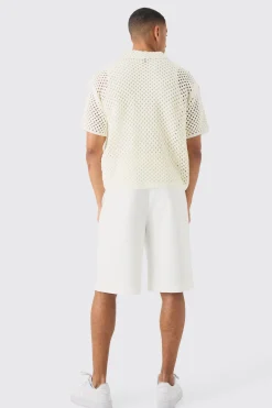 boohooMAN Oversized Boxy Open Stitch Placement Stripe Knit Shirt | UK| Shirts