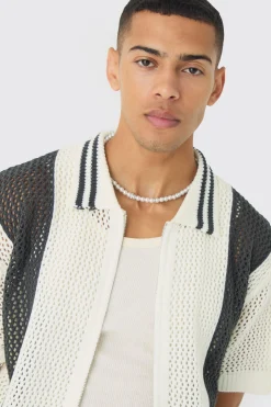 boohooMAN Oversized Boxy Open Stitch Zip Through Knitted Shirt | UK| Shirts