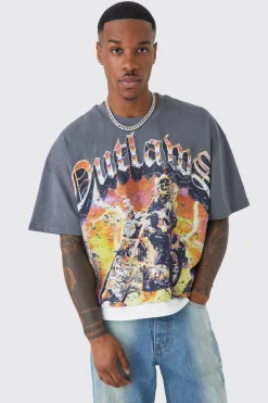 Oversized Boxy Outlaws Faux Layer T-shirt | UK^boohooMAN Clearance
