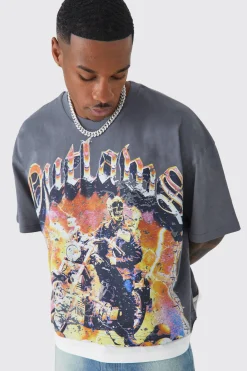 Oversized Boxy Outlaws Faux Layer T-shirt | UK^boohooMAN Clearance
