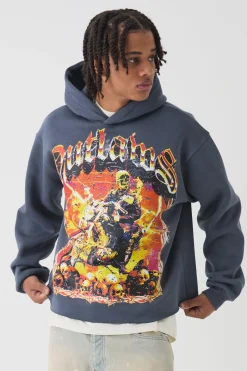 boohooMAN Oversized Boxy Outlaws Large Scale Graphic Hoodie | UK| Hoodies & Sweatshirts