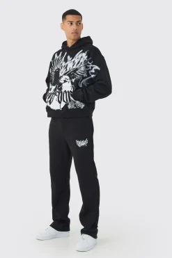 boohooMAN Oversized Boxy Over The Seams Eagle Graphic Tracksuit | UK| Tracksuits
