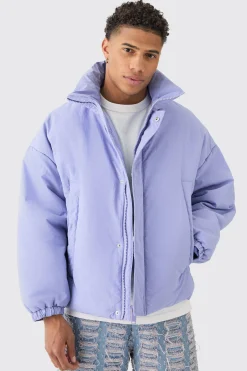 boohooMAN Oversized Boxy Padded Funnel Neck Coat In | UK| Coats & Jackets