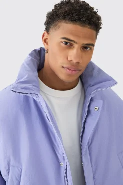 boohooMAN Oversized Boxy Padded Funnel Neck Coat In | UK| Coats & Jackets
