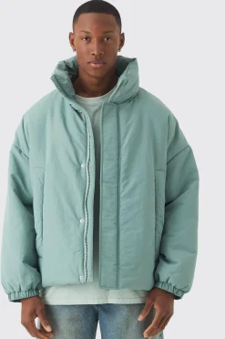 boohooMAN Oversized Boxy Padded Funnel Neck Coat In | UK| Coats & Jackets