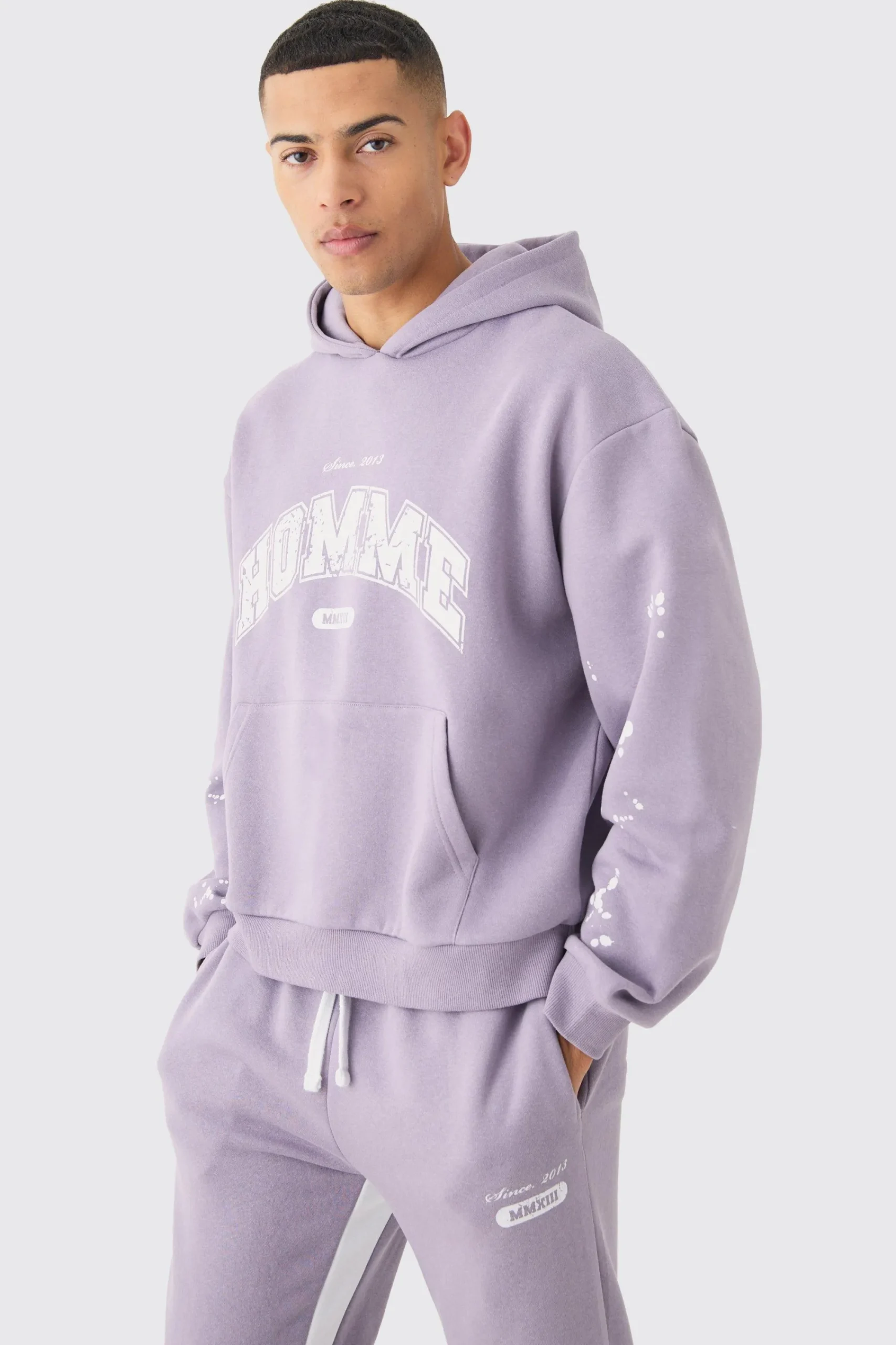 boohooMAN Oversized Boxy Paint Splatter Homme Gusset Tracksuit | UK| Tracksuits