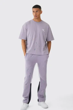 boohooMAN Oversized Boxy Paint Splatter T-shirt And Gusset Jogger Set | UK| Joggers|Sets & Co-Ords