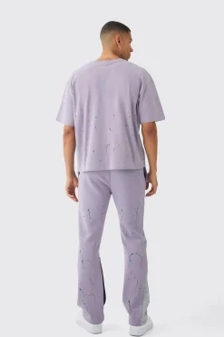 boohooMAN Oversized Boxy Paint Splatter T-shirt And Gusset Jogger Set | UK| Joggers|Sets & Co-Ords