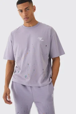boohooMAN Oversized Boxy Paint Splatter T-shirt And Gusset Jogger Set | UK| Joggers|Sets & Co-Ords
