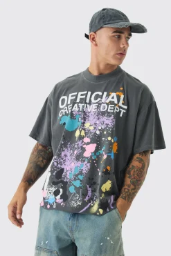 Oversized Boxy Paint Splatter Washed T-Shirt | UK^boohooMAN Clearance