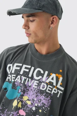 Oversized Boxy Paint Splatter Washed T-Shirt | UK^boohooMAN Clearance