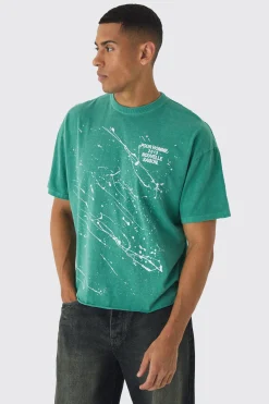 Oversized Boxy Paint Splatter Washed T-Shirt | UK^boohooMAN Best