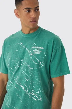 Oversized Boxy Paint Splatter Washed T-Shirt | UK^boohooMAN Best