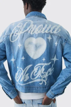 boohooMAN Oversized Boxy Pride Printed Denim Jacket | UK| Coats & Jackets|Jeans