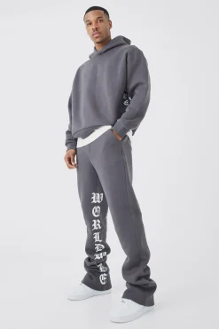 boohooMAN Oversized Boxy Printed Flared Tracksuit | UK| Tracksuits