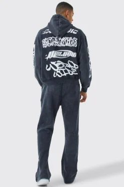 boohooMAN Oversized Boxy Puff Print Wash Hooded Tracksuit | UK| Tracksuits