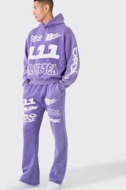 boohooMAN Oversized Boxy Puff Print Wash Hooded Tracksuit | UK| Tracksuits
