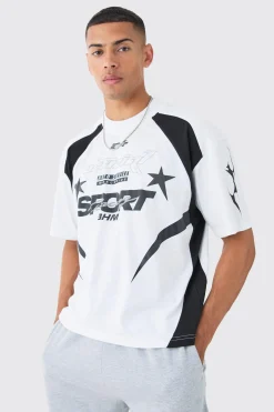 Oversized Boxy Puff Print Moto Extended Neck T-shirt | UK^boohooMAN