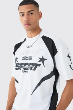 Oversized Boxy Puff Print Moto Extended Neck T-shirt | UK^boohooMAN