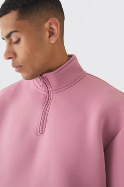 boohooMAN Oversized Boxy Quarter Zip Bonded Scuba Sweatshirt | UK| Hoodies & Sweatshirts