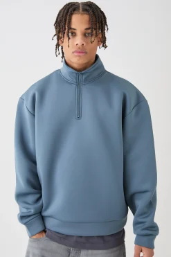 boohooMAN Oversized Boxy Quarter Zip Bonded Scuba Sweater | UK| Hoodies & Sweatshirts