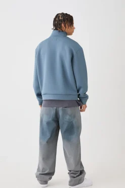 boohooMAN Oversized Boxy Quarter Zip Bonded Scuba Sweater | UK| Hoodies & Sweatshirts