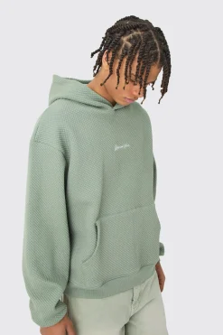 boohooMAN Oversized Boxy Quilted Embroided Hoodie | UK| Hoodies & Sweatshirts