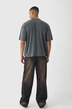 Oversized Boxy Racing Graphic Spray Washed T-Shirt | UK^boohooMAN Online