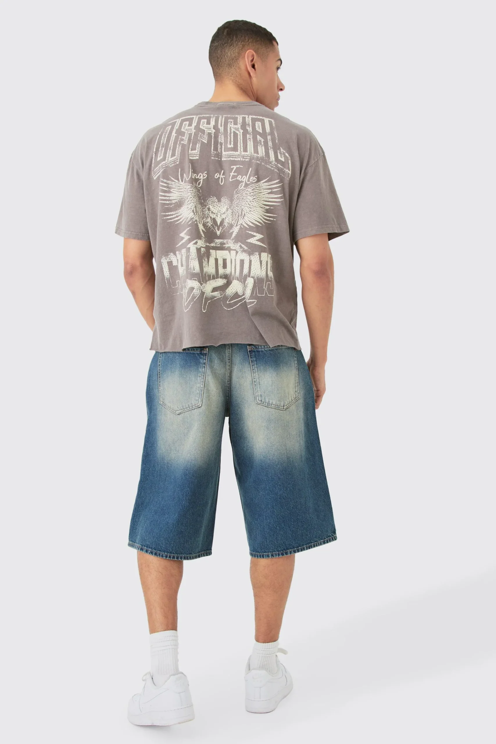 Oversized Boxy Raw Hem Washed Eagle Print T-shirt | UK^boohooMAN Hot