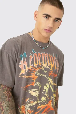 Oversized Boxy Redemption Moto Wash T-shirt | UK^boohooMAN Best