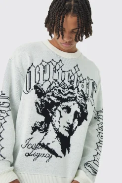 boohooMAN Oversized Boxy Renaissance Jacquard Jumper | UK| Knitwear