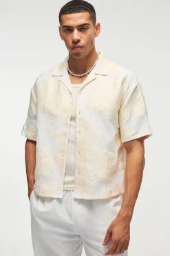 boohooMAN Oversized Boxy Revere Applique Shirt In | UK| Shirts