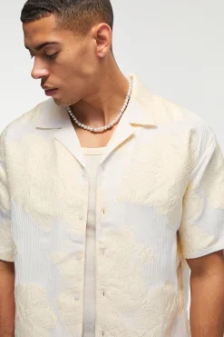 boohooMAN Oversized Boxy Revere Applique Shirt In | UK| Shirts